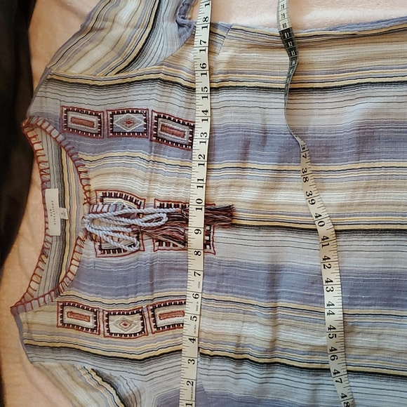 New Directions Womens Blue Striped Boho 3/4 Sleeve Embroidered Blouse-EUC-Sz S - Picture 12 of 15